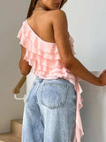 Layered Ruffled One Shoulder Tank - Trendsi - Flyclothing LLC