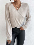 Surplice Dropped Shoulder Long Sleeve T-Shirt - Trendsi - Flyclothing LLC
