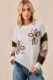 BiBi Flower Color Block Sweater - Trendsi - Flyclothing LLC