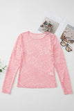 Lace Flower Round Neck Long Sleeve Top - Trendsi - Flyclothing LLC