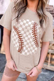 Contrast Checkered Baseball Graphic Round Neck Short Sleeve T-Shirt - Trendsi - Flyclothing LLC