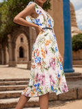 Ruffled Printed Surplice Cap Sleeve Dress - Trendsi - Flyclothing LLC
