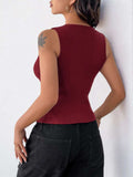 Perfee Ribbed Knot Button Cropped Tank - Trendsi - Flyclothing LLC