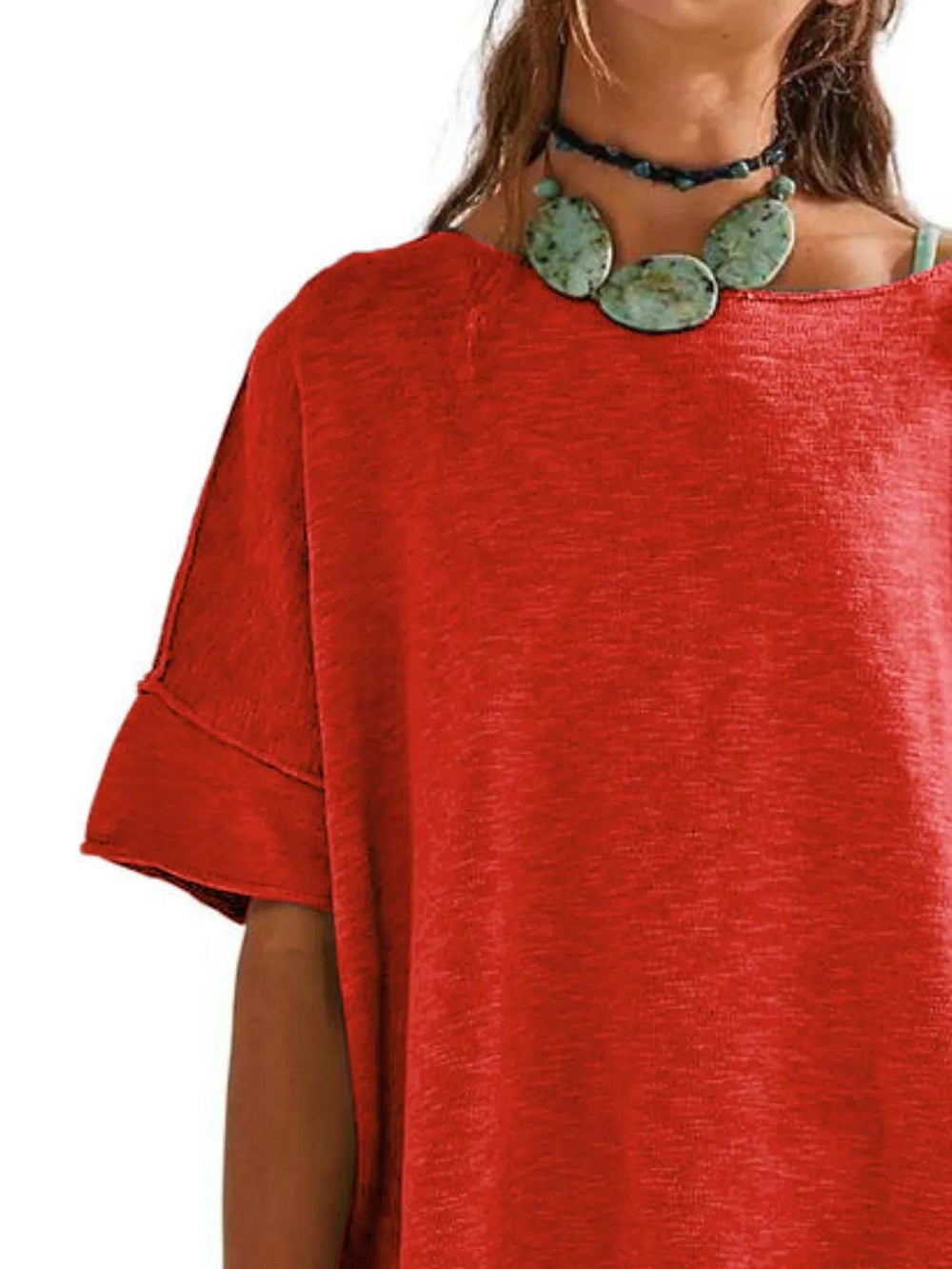 Oversized Round Neck Drop-Shoulder T-Shirt - Trendsi - Flyclothing LLC