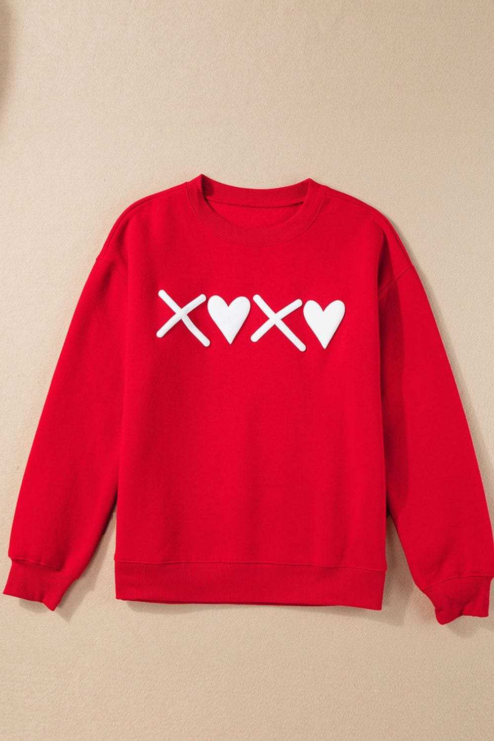 Valentine’s Day XOXO Round Neck Drop Shoulder Sweatshirt - Trendsi - Flyclothing LLC
