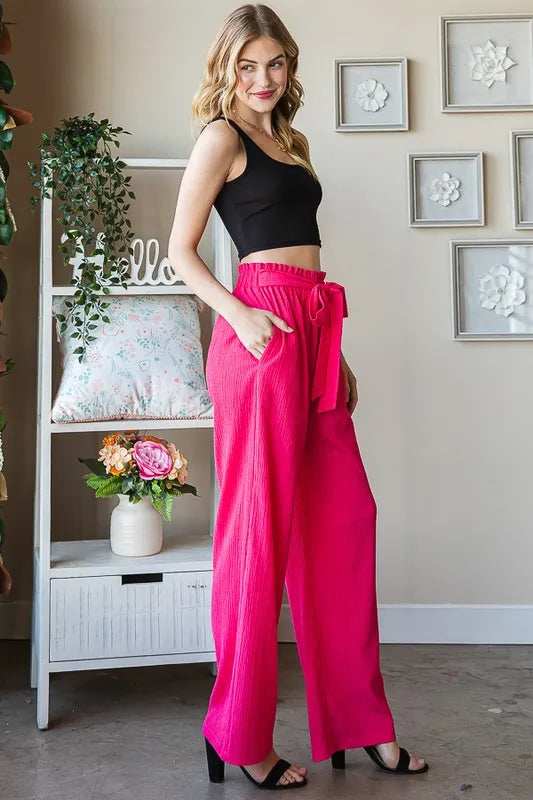 Heimish Full Size Front Tie Pants with Paperbag Waistband Plus Size - Trendsi - Flyclothing LLC