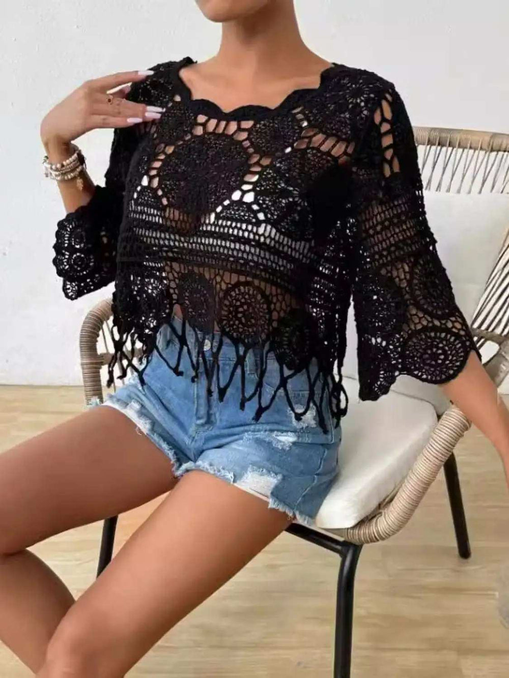 Openwork Round Neck Cover-Up - Trendsi - Flyclothing LLC