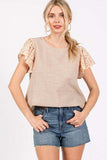 Ces Femme Round Neck Floral Short Sleeve Top - Trendsi - Flyclothing LLC