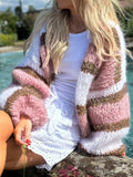 Color Block Open Front Cardigan - Trendsi - Flyclothing LLC
