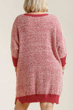 Umgee Full Size Ribbed Hem Round Neck 3/4 Sleeve Sweater Dress with Pockets Plus Size - Trendsi - Flyclothing LLC