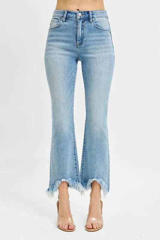 RISEN Full Size High Rise Crop Bootcut Fray Hem Jeans Plus Size - Trendsi - Flyclothing LLC