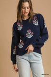 Umgee Floral Knit Sweater with Puff Sleeves - Trendsi - Flyclothing LLC