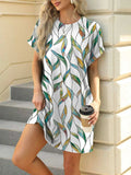 Printed Round Neck Short Sleeve Mini Dress - Trendsi - Flyclothing LLC