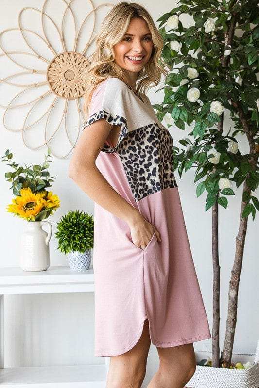 Heimish Full Size Solid Color Block and Animal Mini Dress Plus Size - Trendsi - Flyclothing LLC