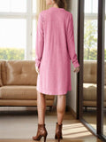 Notched Long Sleeve Mini Dress with Pockets - Trendsi - Flyclothing LLC