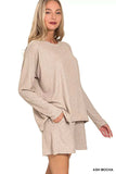 Zenana Soft Melange Long Sleeve Tee and Shorts Set - Trendsi - Flyclothing LLC