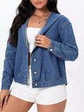Button Up Hooded Denim Top - Trendsi - Flyclothing LLC