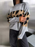Leopard Color Block Round Neck Sweater - Trendsi - Flyclothing LLC