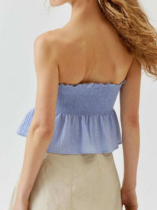 Smocked Peplum Tube Top - Trendsi - Flyclothing LLC