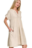Zenana Washed Double Gauze Raw Edge V-neck Dress - Trendsi - Flyclothing LLC