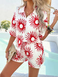 Devine Printed Collared Neck Half Sleeve Top and Shorts Set - Trendsi - Flyclothing LLC