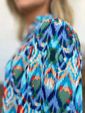 Double Take Full Size Printed Balloon Sleeve Blouse - Trendsi - Flyclothing LLC