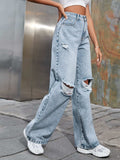 Distressed Wide Leg Jeans with Pockets - Trendsi - Flyclothing LLC