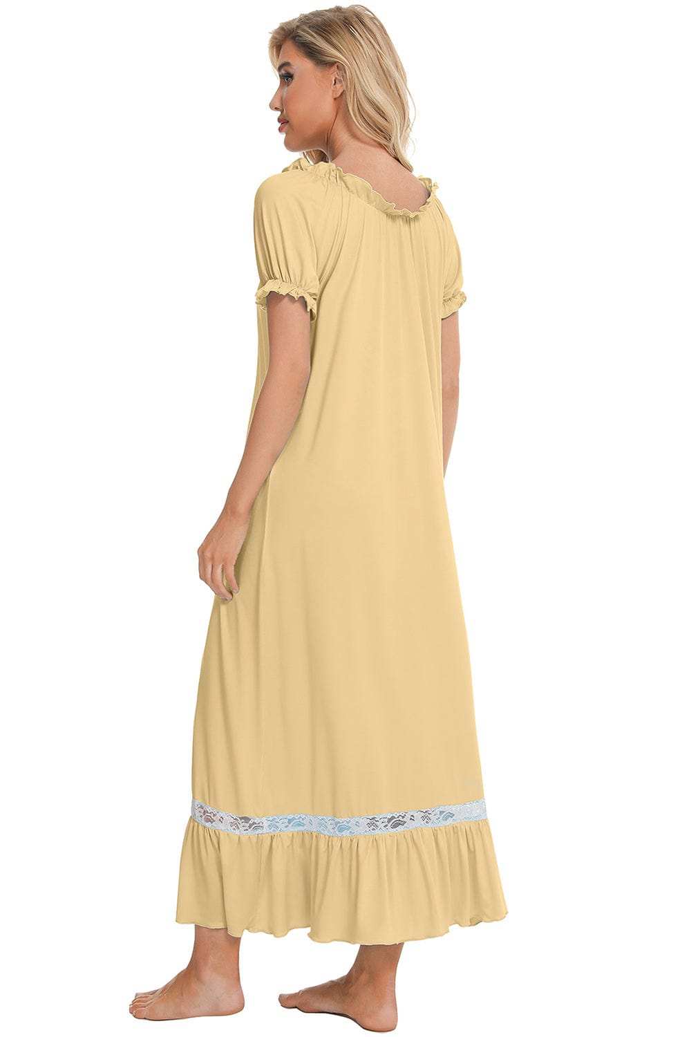 Lace Detail Short Sleeve Lounge Dress - Trendsi - Flyclothing LLC