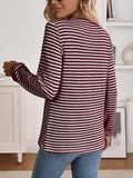 Striped Button Detail Long Sleeve Top - Trendsi - Flyclothing LLC