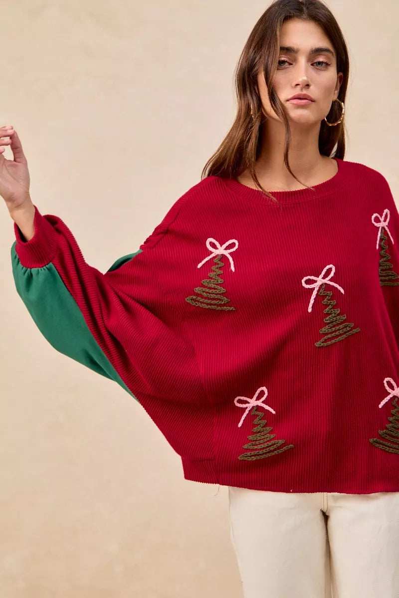 BiBi Christmas Theme Tree Embroidered Sweater - Trendsi - Flyclothing LLC