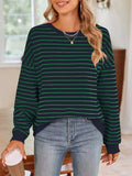 Striped Round Neck Long Sleeve Sweatshirt - Trendsi - Flyclothing LLC