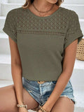 Waffle-Knit Round Neck Short Sleeve Top - Trendsi - Flyclothing LLC