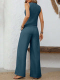 V-Neck Button Down Vest and Wide Leg Pants Set - Trendsi - Flyclothing LLC
