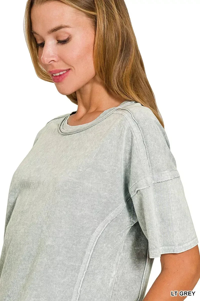 Zenana Halo Snow Washed Short Sleeve Tee and Shorts Set - Trendsi - Flyclothing LLC