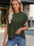 Exposed Seam Round Neck Short Sleeve Sweater - Trendsi - Flyclothing LLC