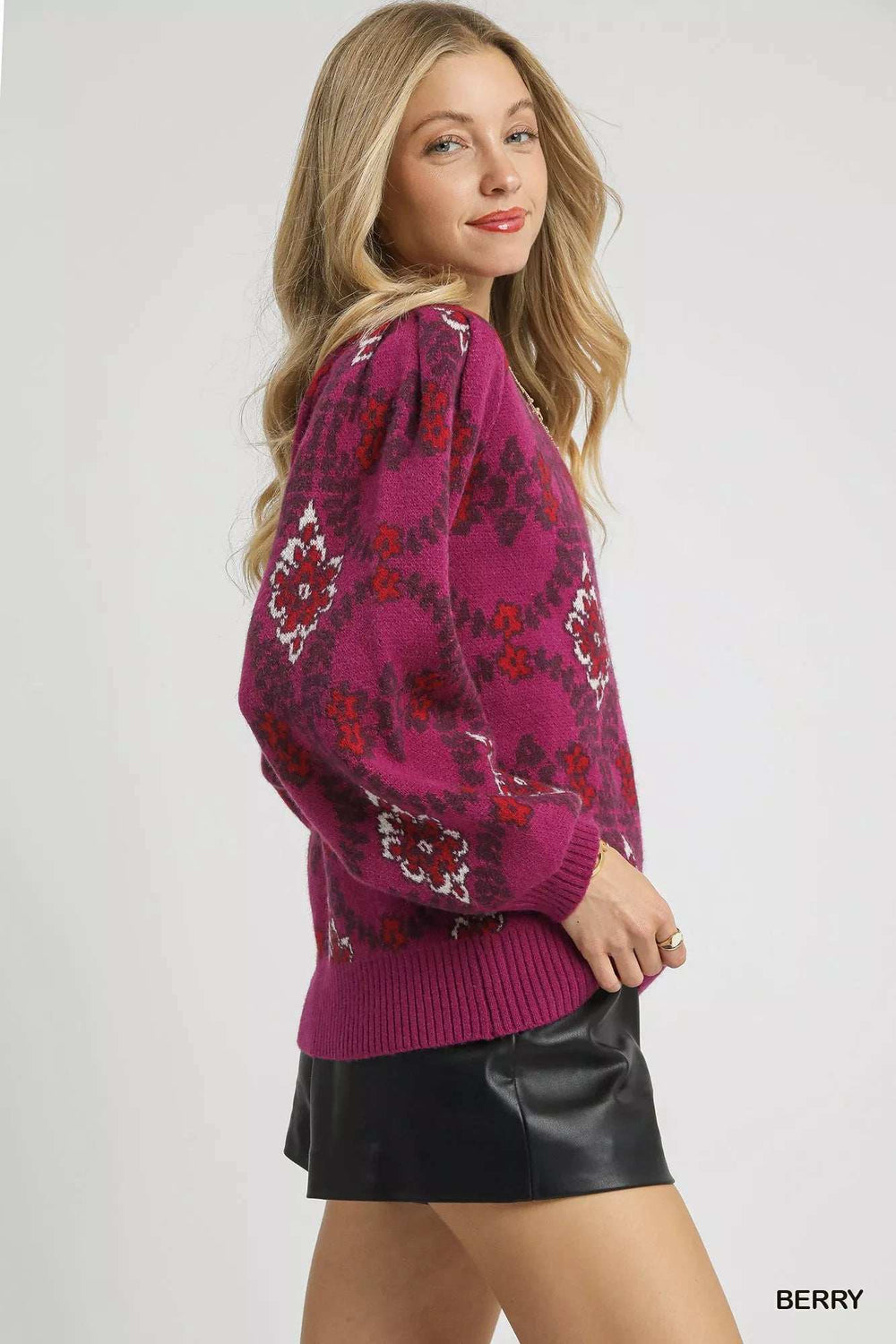 Umgee Boho Patterned Long Sleeve Sweater - Trendsi - Flyclothing LLC