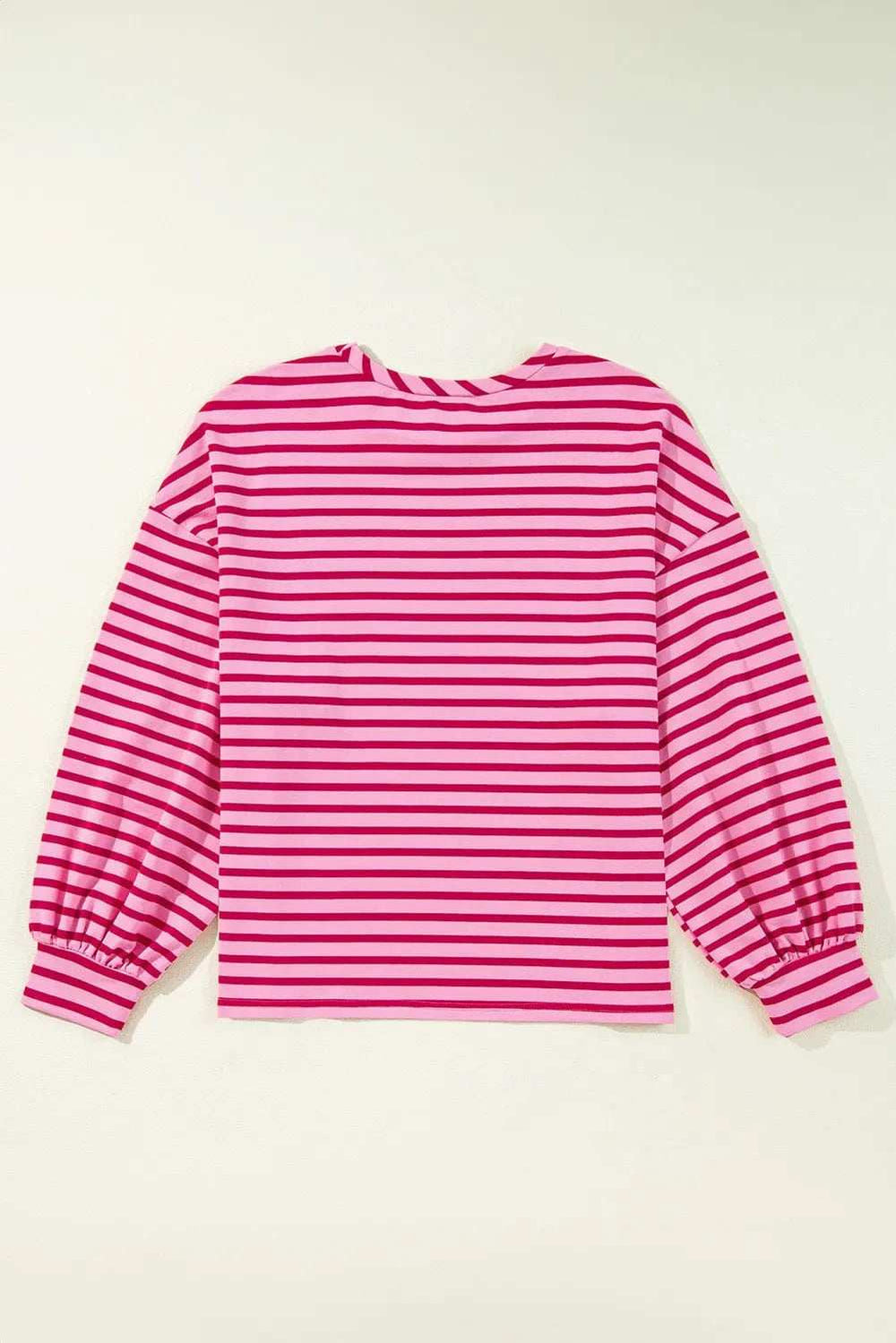 Striped Round Neck Long Sleeve Sweatshirt - Trendsi - Flyclothing LLC