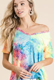 BiBi Tie Dye Print Jersey V Neck Top - Trendsi - Flyclothing LLC