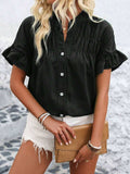 Button Down Ruffled Short Sleeve Shirt - Trendsi - Flyclothing LLC