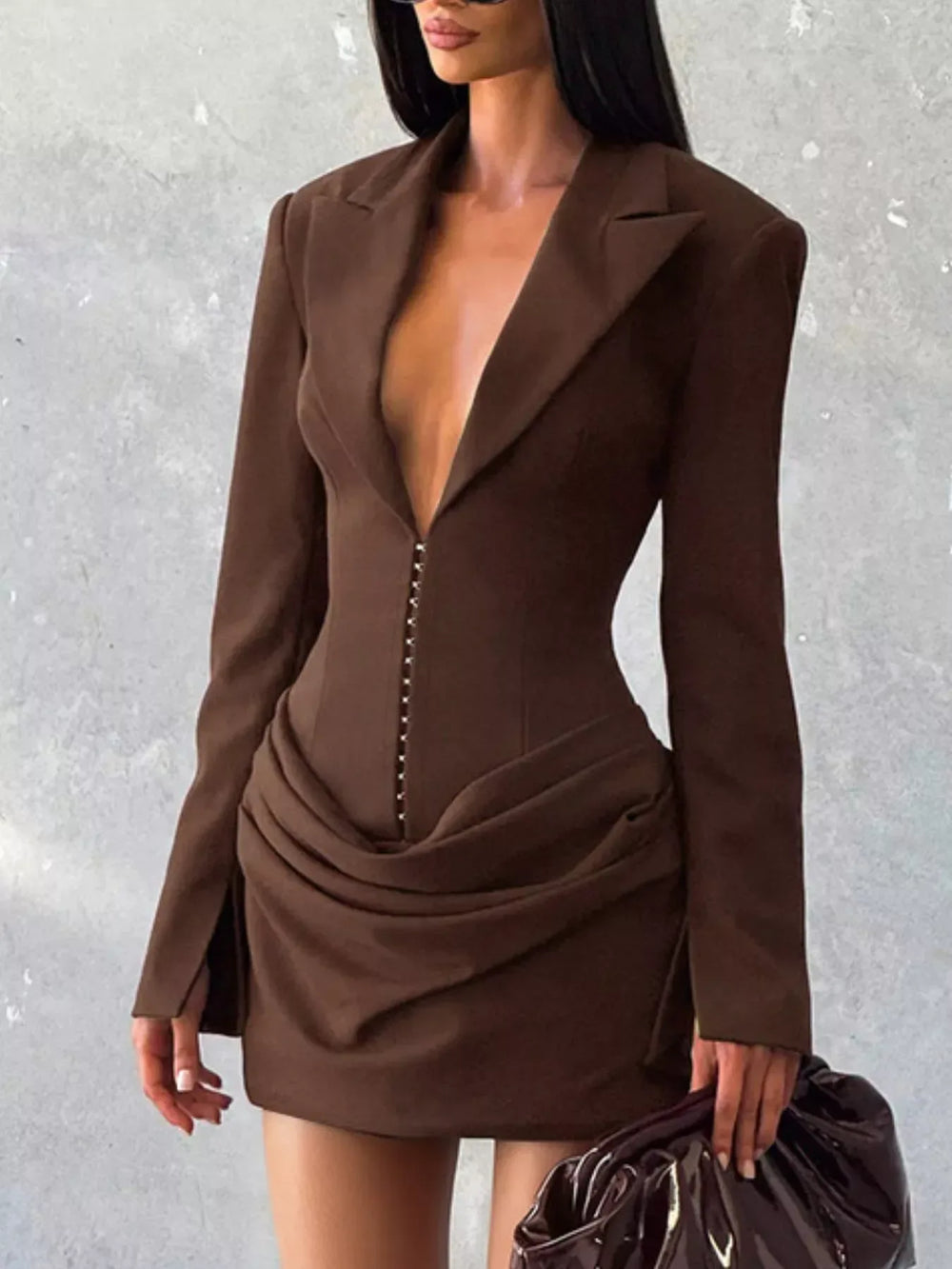 Full Size Blazer-Style Long Sleeve Mini Dress Plus Size - Trendsi - Flyclothing LLC