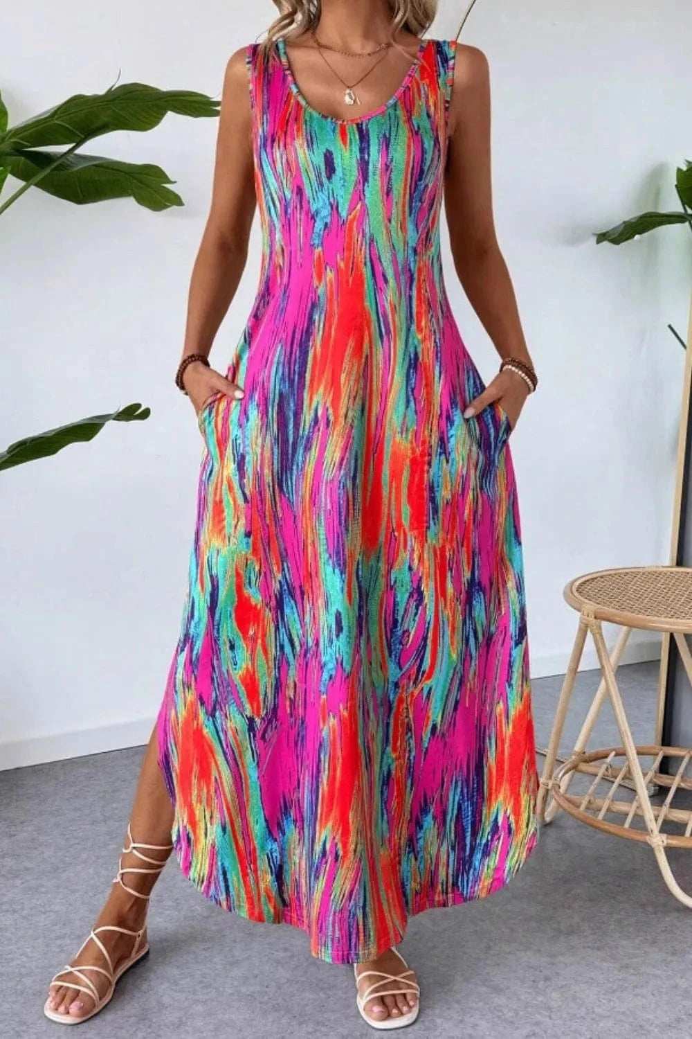 Scoop Neck Sleeveless Dress with Pockets - Trendsi - Flyclothing LLC