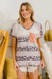 BiBi Leopard Stripe with Slub Terry Color Block T-Shirt - Trendsi - Flyclothing LLC