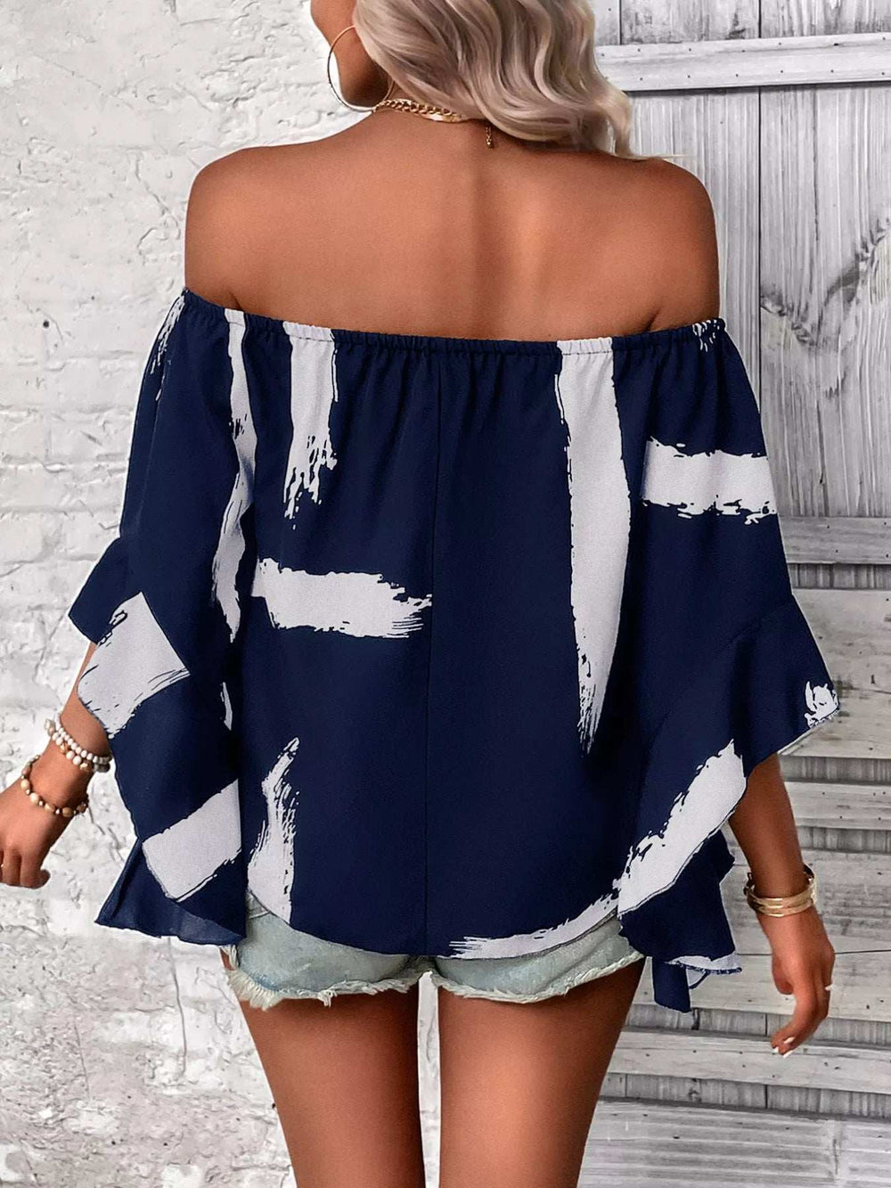 Off Shoulder Bell Sleeve Blouse - Trendsi - Flyclothing LLC
