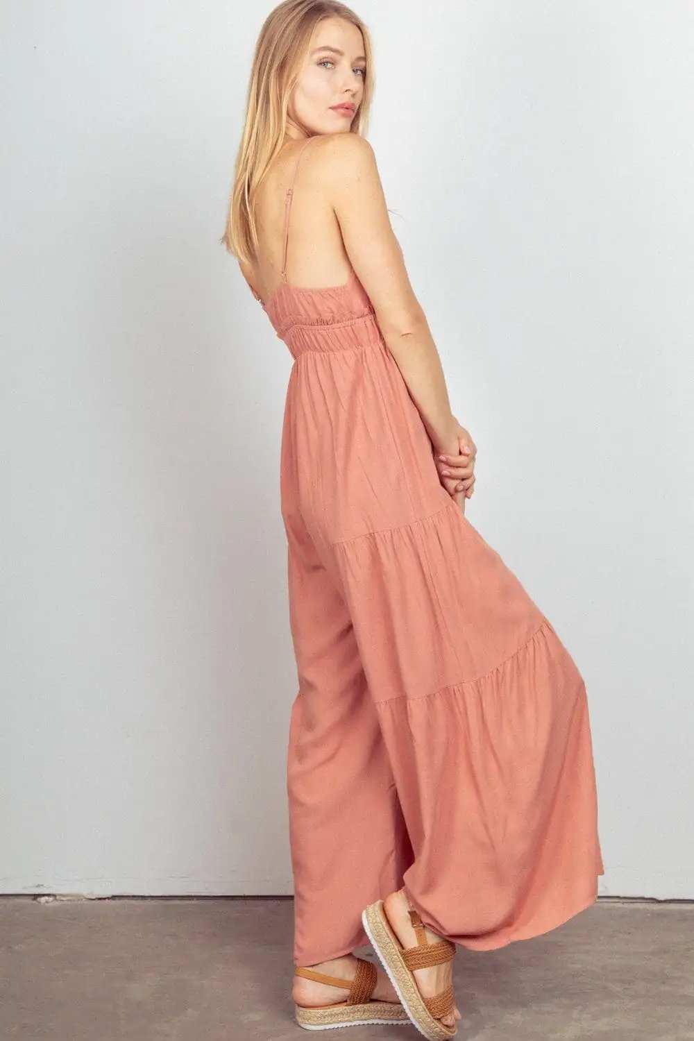 VERY J Sleeveless Ruched Wide Leg Jumpsuit - Trendsi - Flyclothing LLC