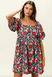 BiBi Floral Print Puff Square Neck Dress - Trendsi - Flyclothing LLC