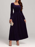 Velvet Square Neck Long Sleeve Dress - Trendsi - Flyclothing LLC