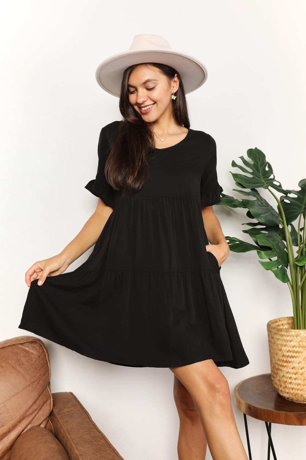Mandy V-Neck Flounce Sleeve Tiered Dress - Trendsi - Flyclothing LLC