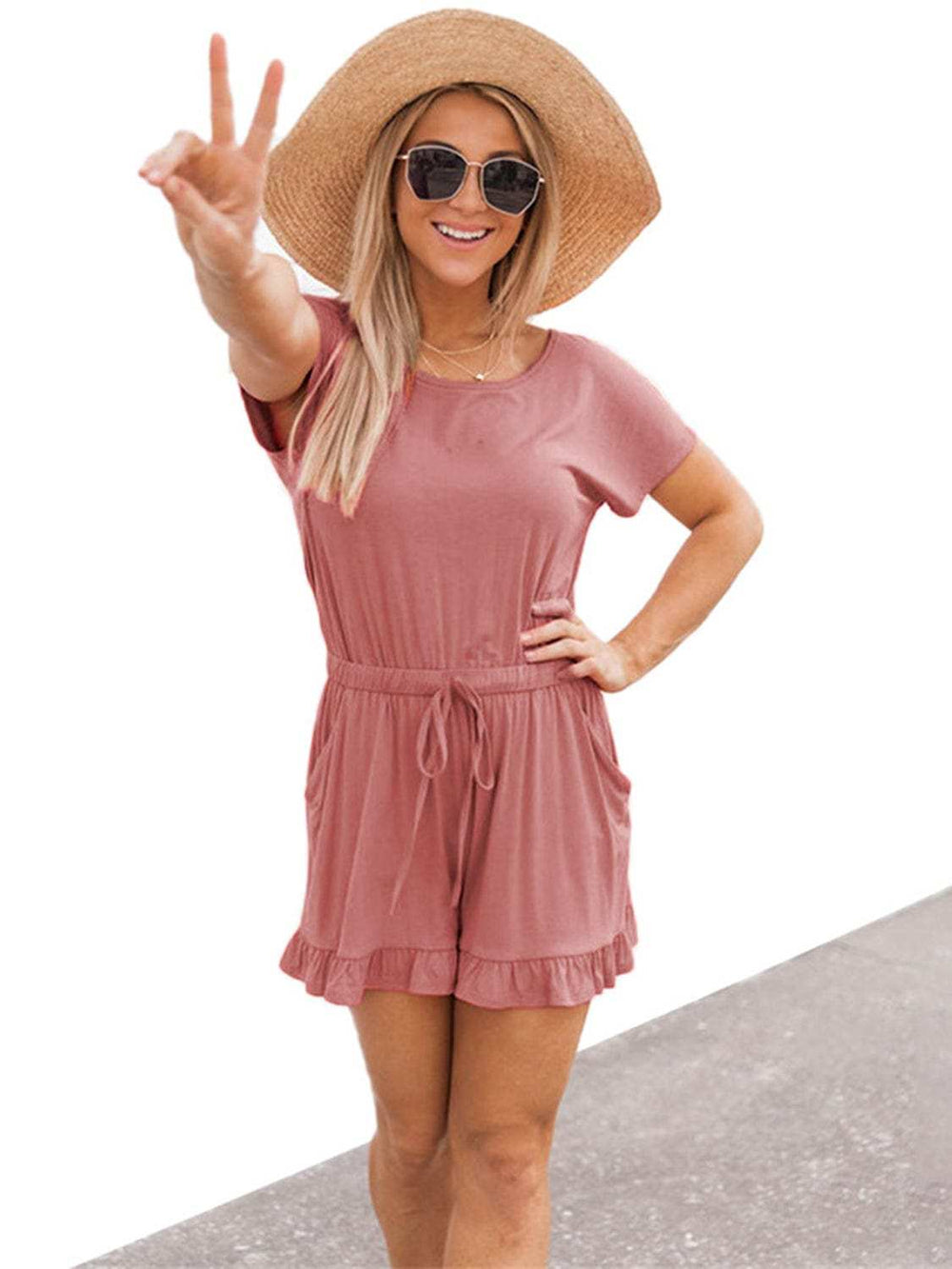 Ruffled Boat Neck Short Sleeve Romper - Trendsi - Flyclothing LLC