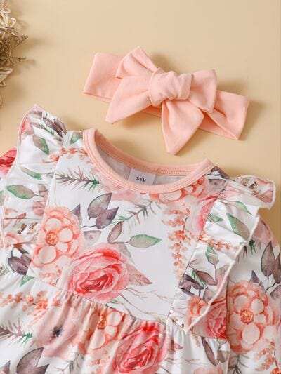 Ruffled Floral Round Neck Jumpsuit with Headband - Trendsi - Flyclothing LLC