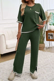 Devine Contrast Trim Half Sleeve Top and Pants Set - Trendsi - Flyclothing LLC